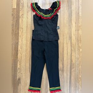 NWT Hell Bunny Marianne Fiestas Pom Pom Ruffle Off Shoulder Top & Pant XS-S